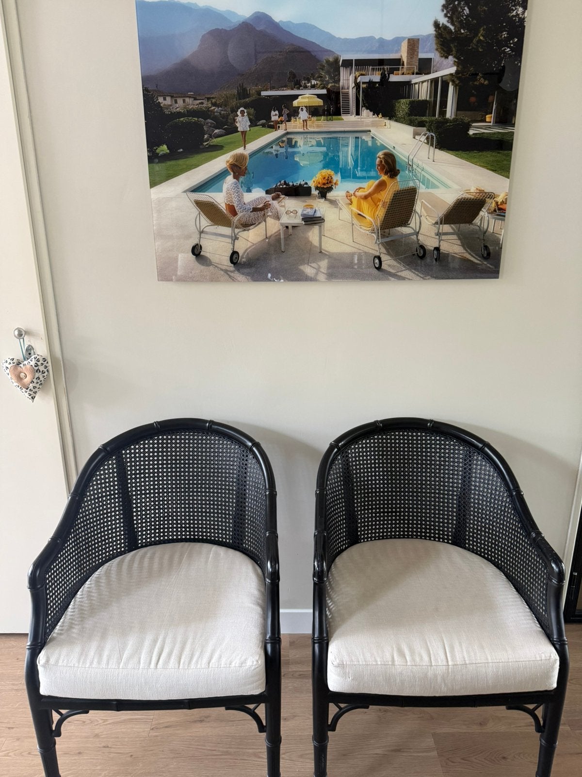 2 prachtige vintage rotan stoelen met webbing, Ophalen, Gebruikt, Zwart, Twee