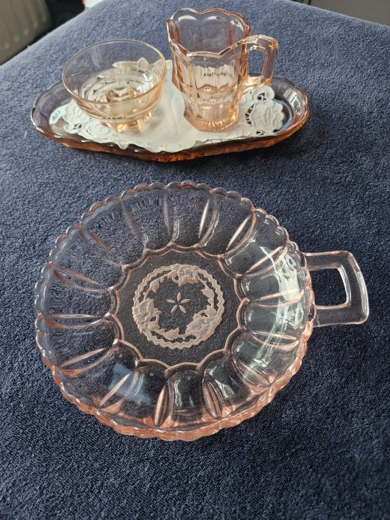 Roze persglas / Depression Glass set circa jaren 30-50, Ophalen of Verzenden
