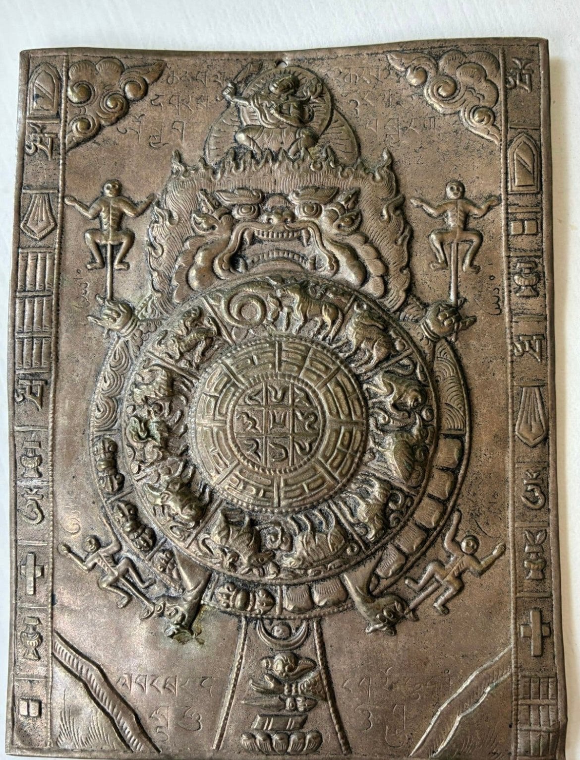 Kalender Tibet Phukpa messing mystiek antiek gehamerd, Antiek en Kunst, Ophalen of Verzenden