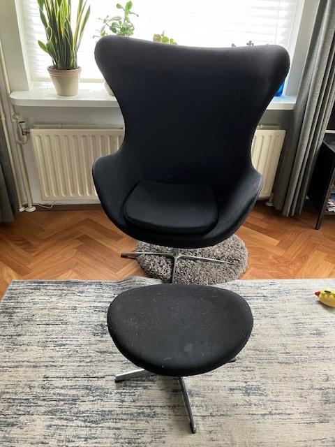 zwarte fauteuil, met voetenbank, om opnieuw te bekleden, Ophalen, Gebruikt, 75 tot 100 cm, Stof