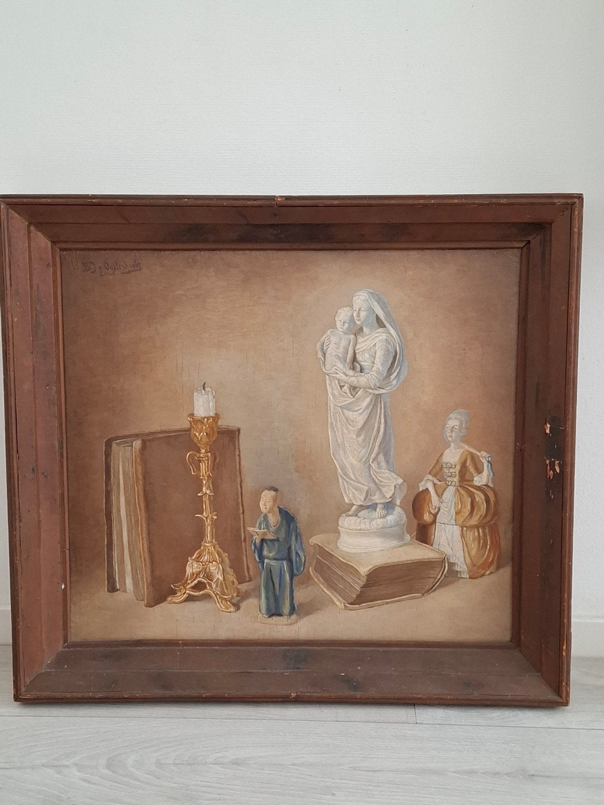 Gesigneerd Schilderij BJ v Oosterhoudt 1930 - Maria met Kind, Ophalen of Verzenden