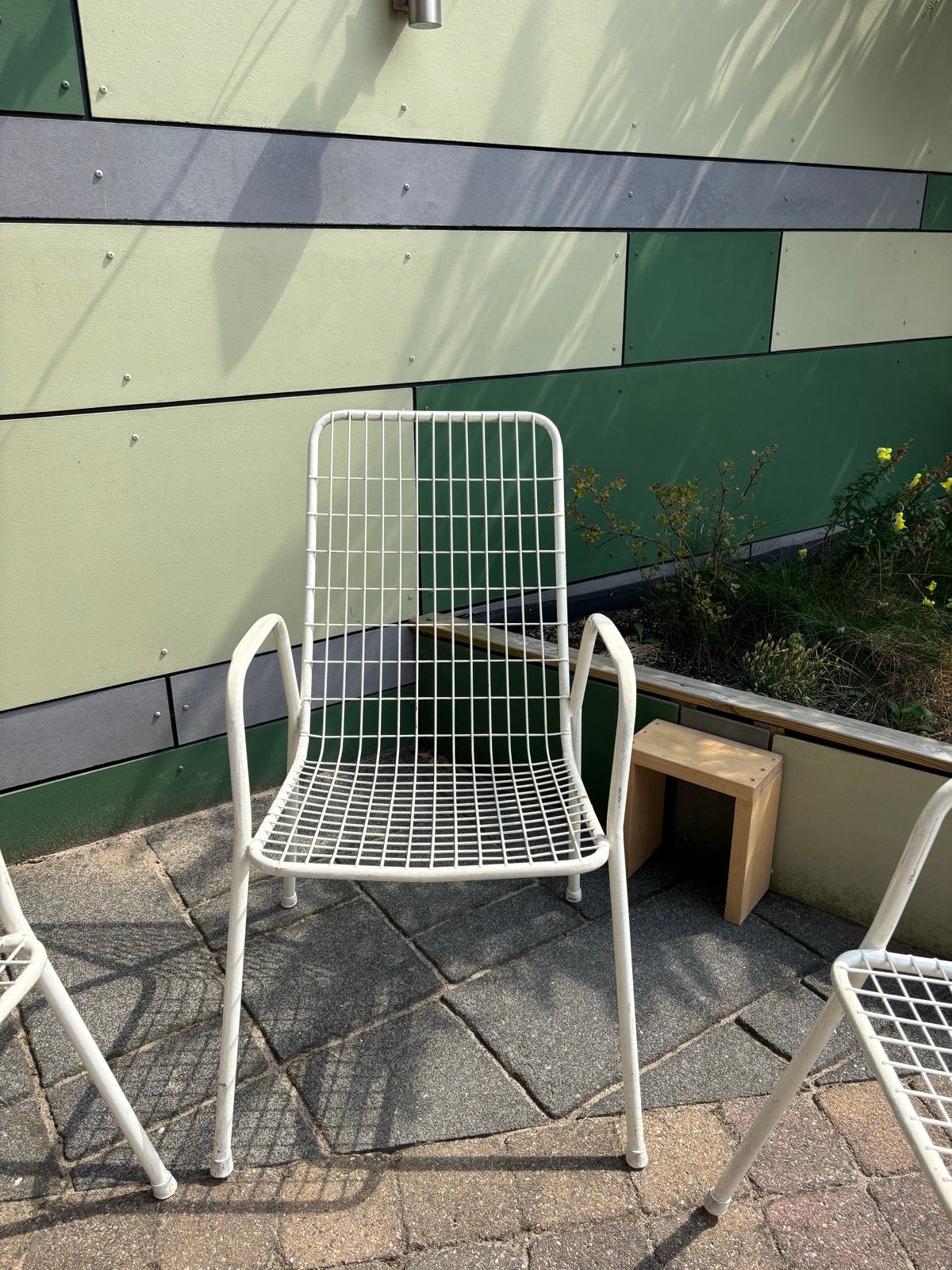 Witte metalen tuinstoel - Set van 4 beschikbaar, Ophalen, Gebruikt, Metaal