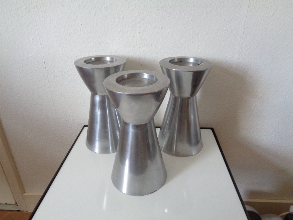 Drie extra grote aluminium kandelaars, Huis en Inrichting, Woonaccessoires | Kandelaars en Kaarsen, Ophalen of Verzenden, Gebruikt