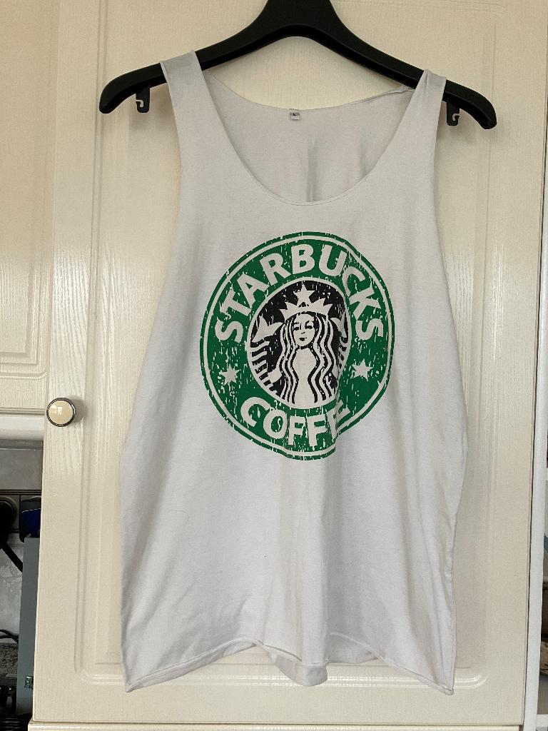 Nieuw hemdje met opdruk: STARBUCKS COFFEE (L), Nieuw!, Maat 52/54 (L), Wit, Geen merk, Nieuw