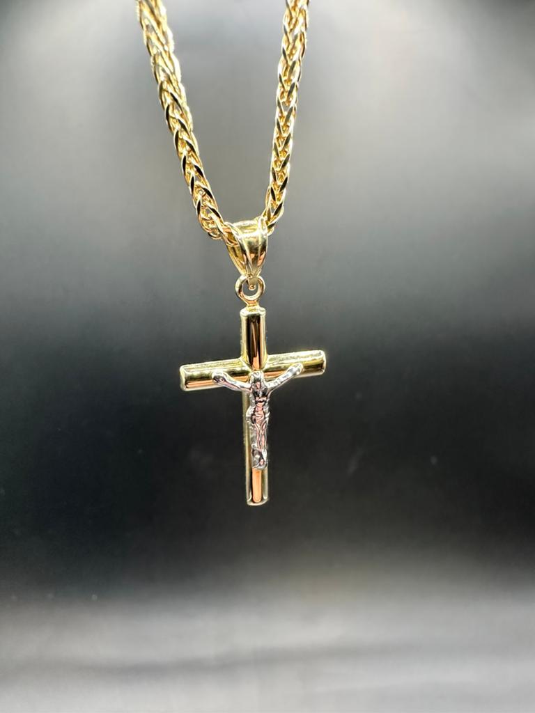 14k Gouden Vossenstaart Ketting met Kruishanger, Ophalen of Verzenden, Nieuw, Goud, Met hanger