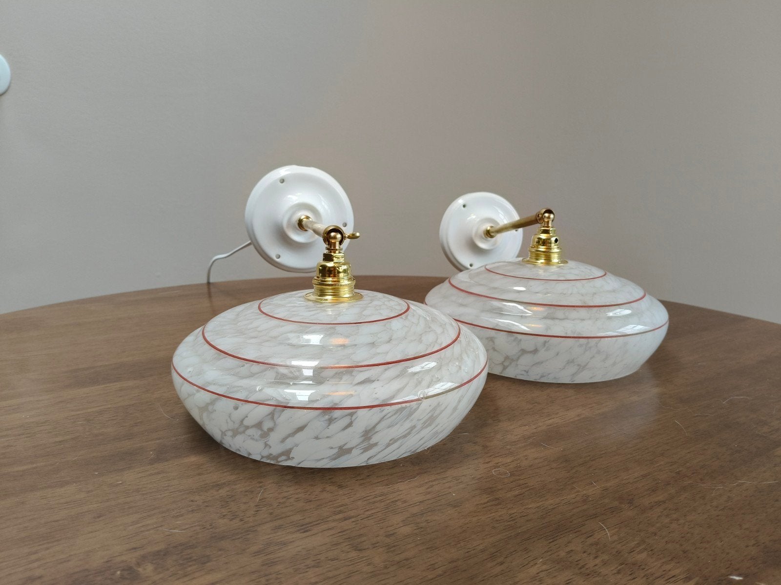 Art Deco roze wandlampjes, Ophalen of Verzenden, Zo goed als nieuw, Glas, E14 (klein)