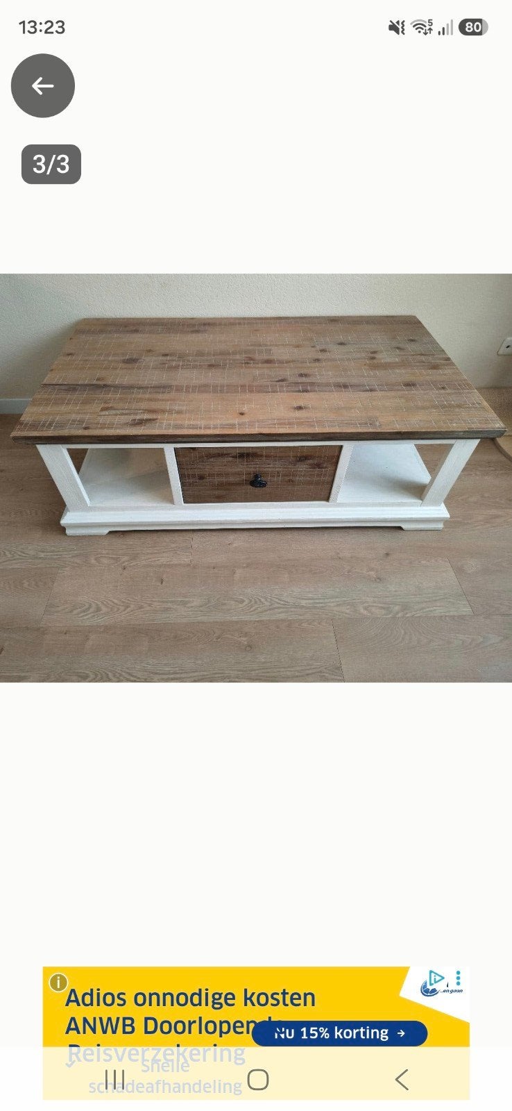 Set van salontafel en bijzettafel - Crème met acacia, Ophalen of Verzenden