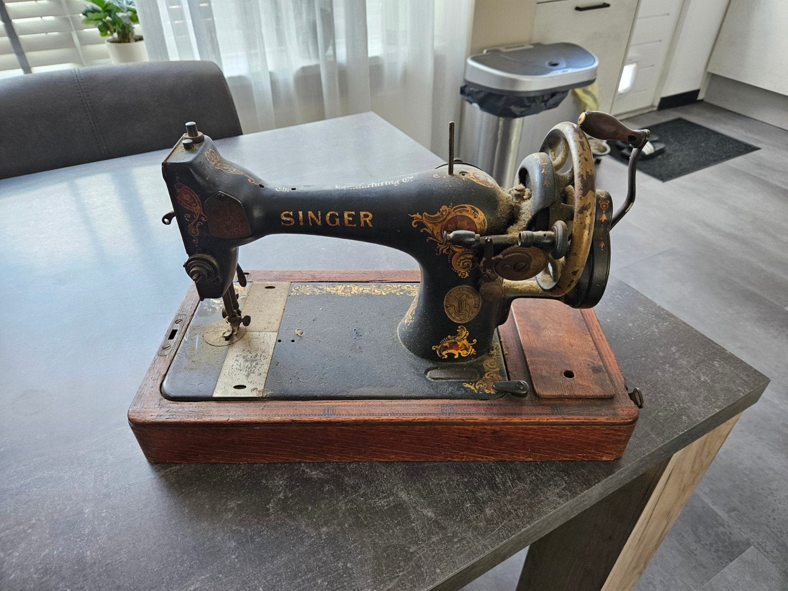 Antieke Singer Naaimachine met Houten Kap, Ophalen of Verzenden