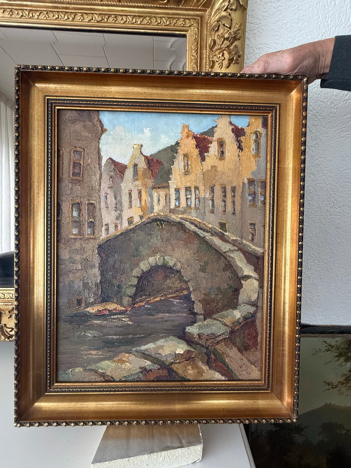 Antiek Olieverf Schilderij op Doek - Jaren '50/'60 met Lijst, Ophalen, Doek, Olieverf, Klassiek