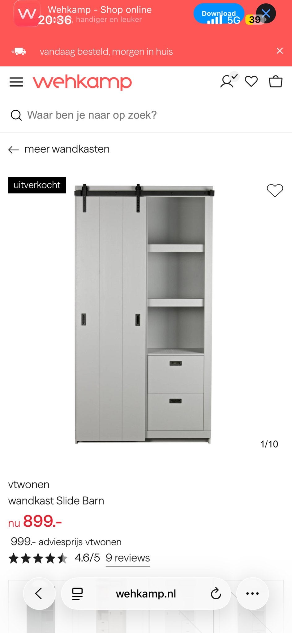 Vt wonen wandkast Slide Barn, Ophalen, 100 tot 150 cm, 200 cm of meer, Zo goed als nieuw