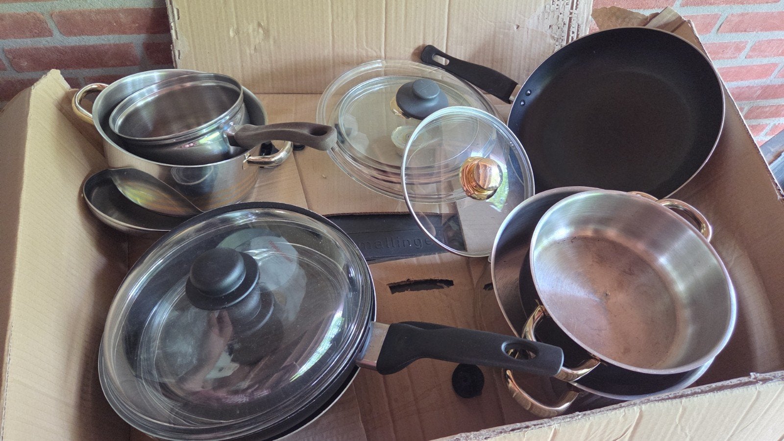Diverse pannenset met deksels - Gebruikt, Ophalen, Gebruikt, Met deksel, Pannenset