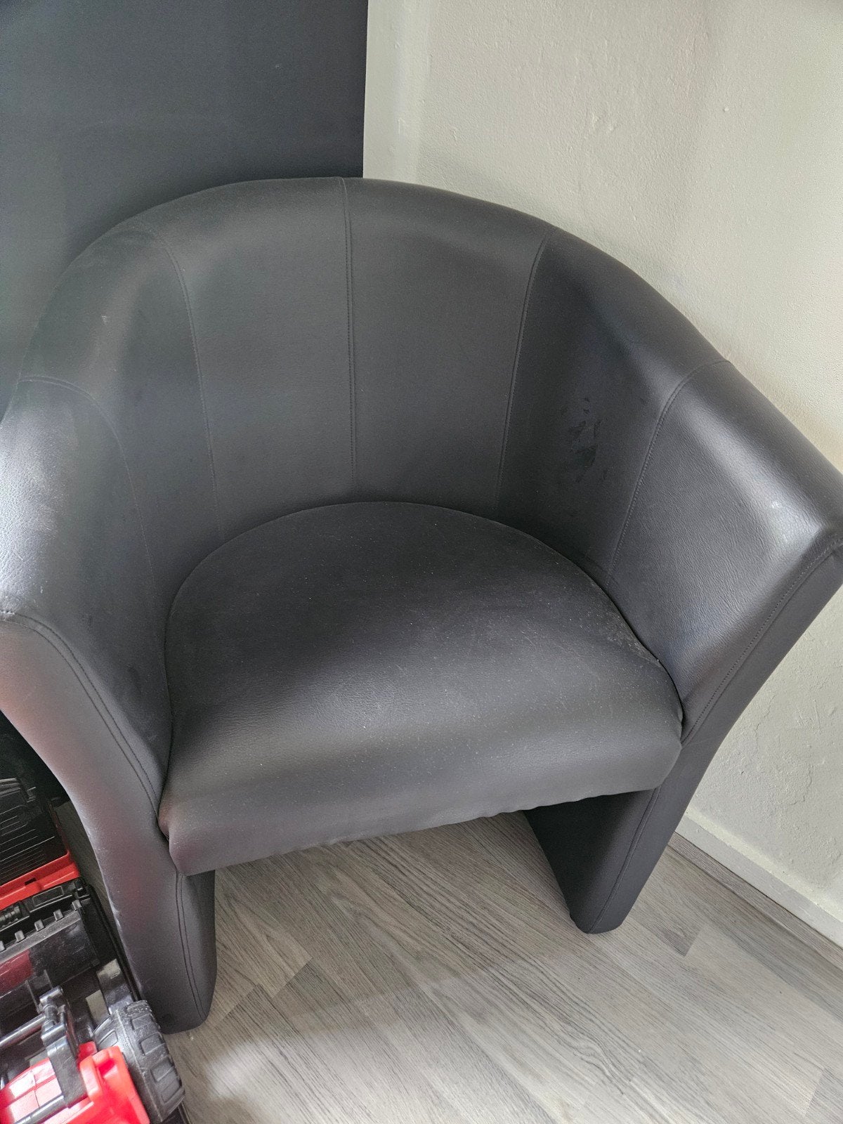 Zwarte leren fauteuil - Comfortabele kuipstoel, Ophalen, Gebruikt, Zwart, Leer