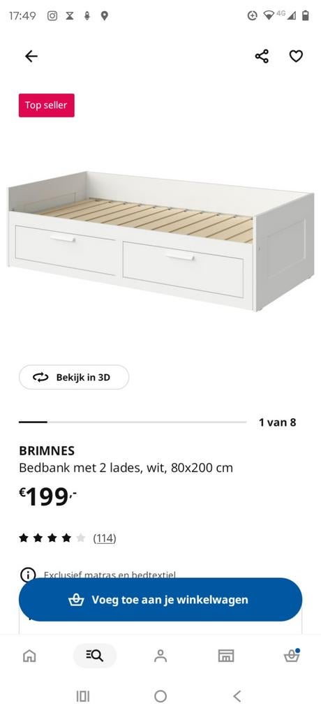Brimnes bed, Gebruikt, Eenpersoons, Wit, Ophalen of Verzenden