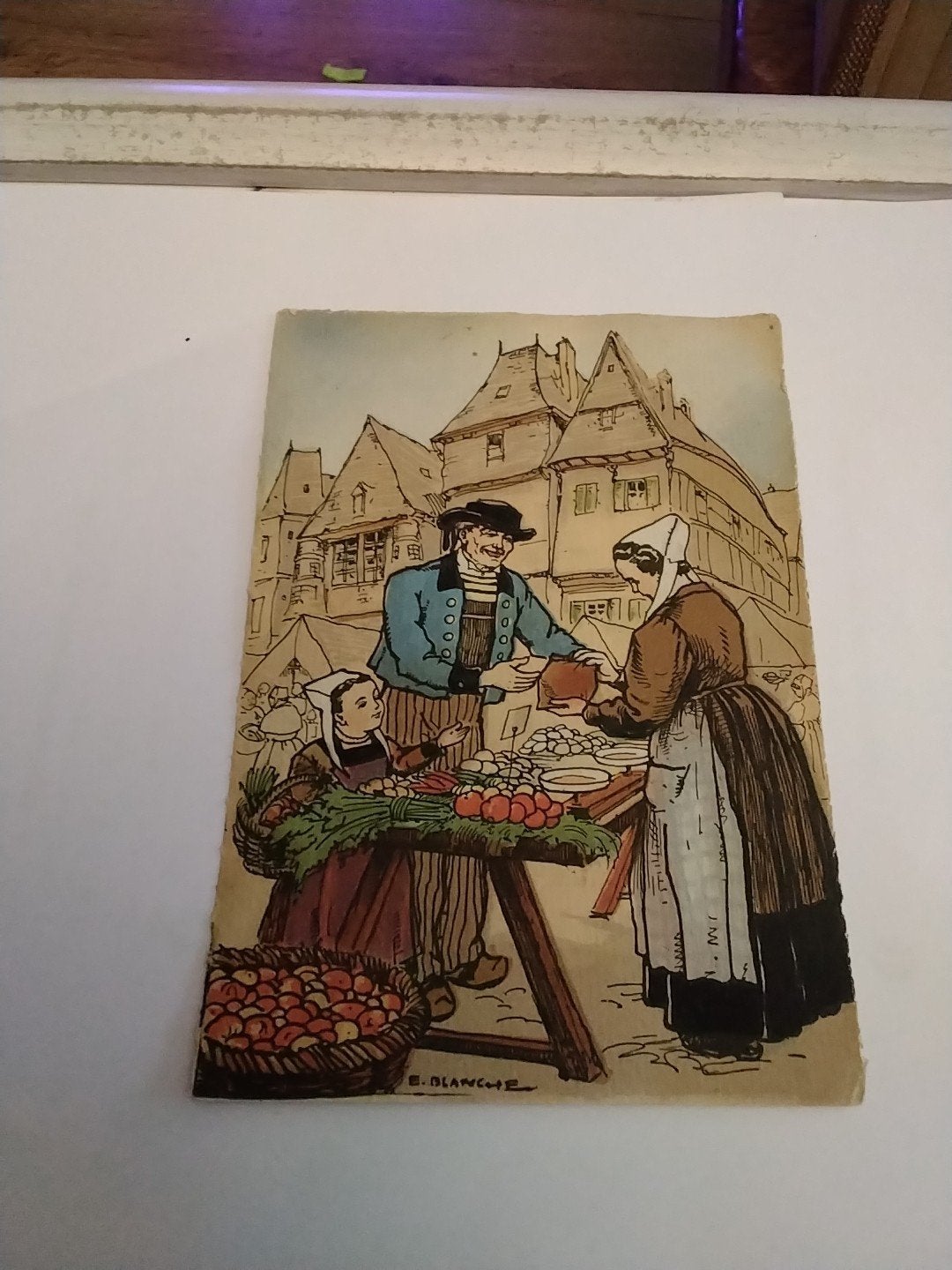 Oude ansichtkaart: Marktscène in Bretagne, Frankrijk, Verzamelen, Ophalen of Verzenden, Voor 1920, Gelopen