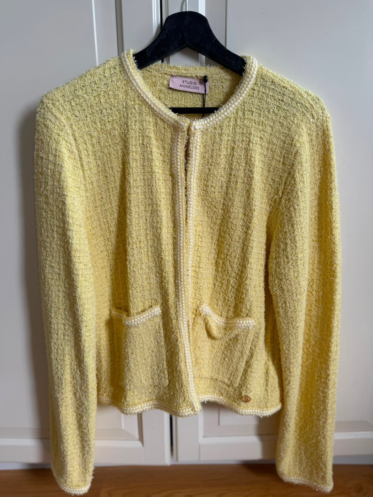 Studio Anneloes blazer met tweed look, Kleding | Dames, Truien en Vesten, Ophalen of Verzenden, Nieuw, Maat 38/40 (M), Geel