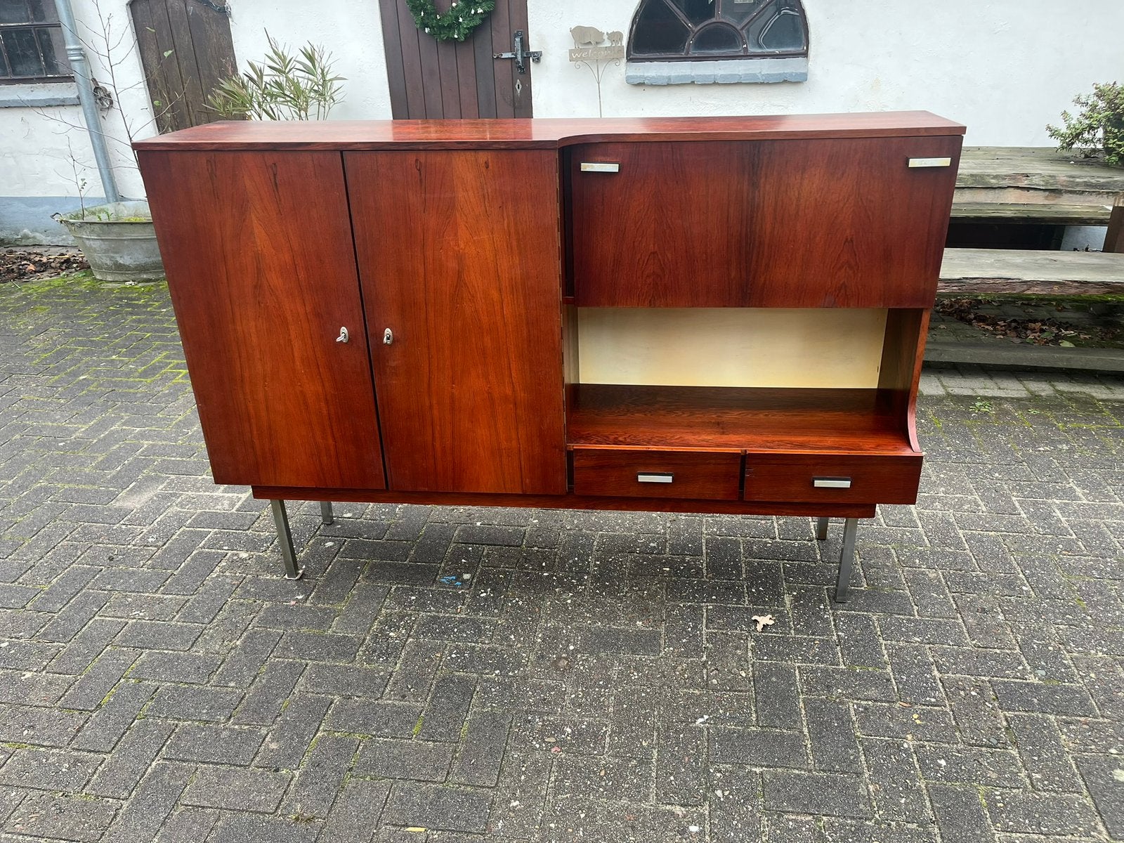 Highboard hout vintage reyro midcentury jaren 60-70 €435, Huis en Inrichting, Gebruikt, 150 tot 200 cm, Teakhout, Ophalen of Verzenden