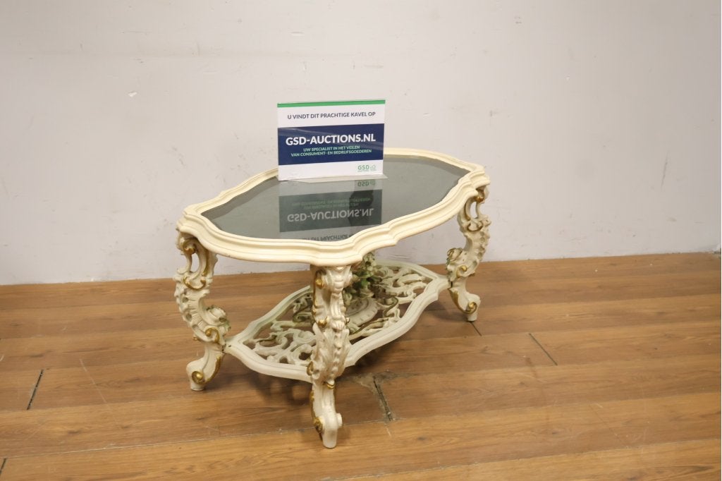 Salontafel met glazen plaat - rococo stijl, Ophalen of Verzenden