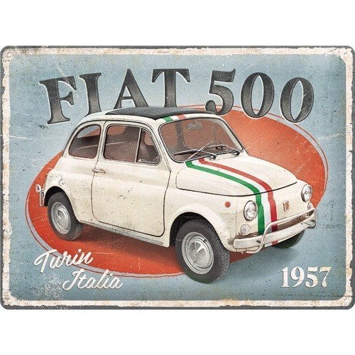 Fiat 500 Turijn Italie auto relief reclamebord van metaal