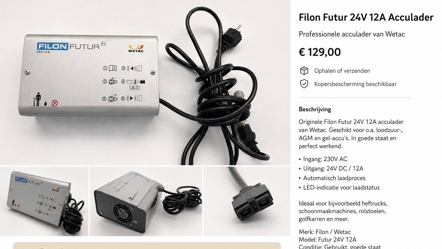 Filon Futur 24V 12A Acculader - Professioneel & Betrouwbaar, Gebruikt