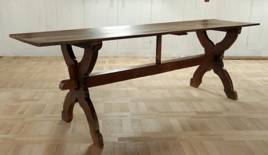 17e-eeuwse Franse eiken kloostertafel schragentafel 240cm, Ophalen