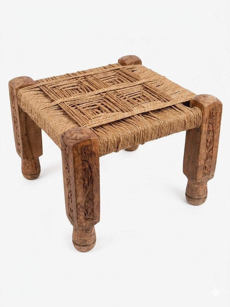 jaren 50/60 design krukje met gevlochten touw, Antiek en Kunst, Verzenden