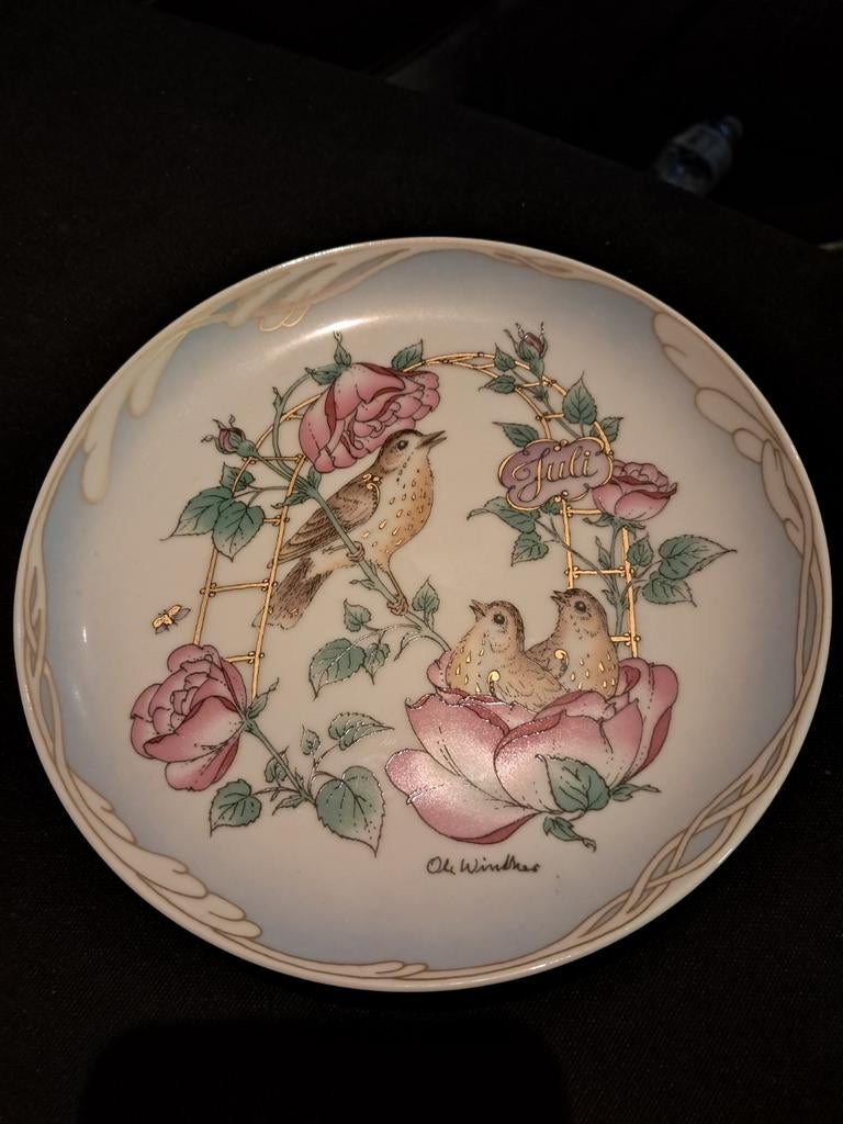Wandbord Hutschenreuther - Zanglijster en wilde rozen Juli, Ophalen of Verzenden