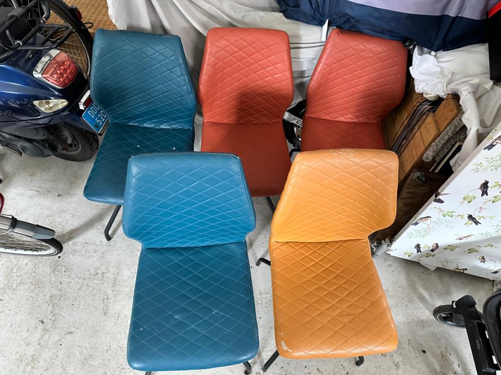 5 eettafel stoelen, Ophalen, Gebruikt, Blauw, Leer