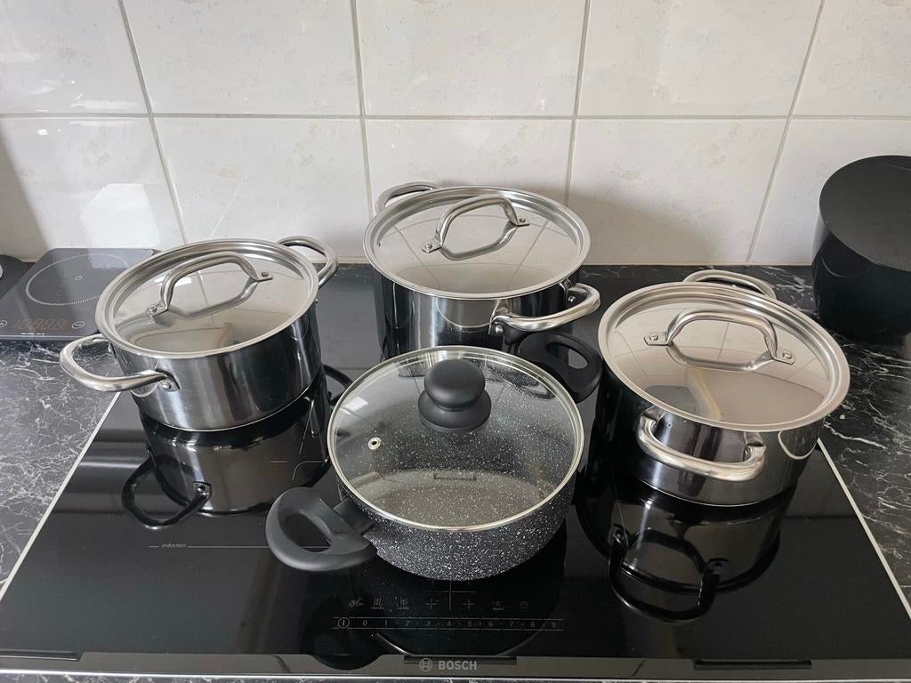 IKEA pannenset - 1x 5L, 2x 3L, 1x 2,5L - inductie geschikt, Ophalen, Overige typen, IKEA, Zilver