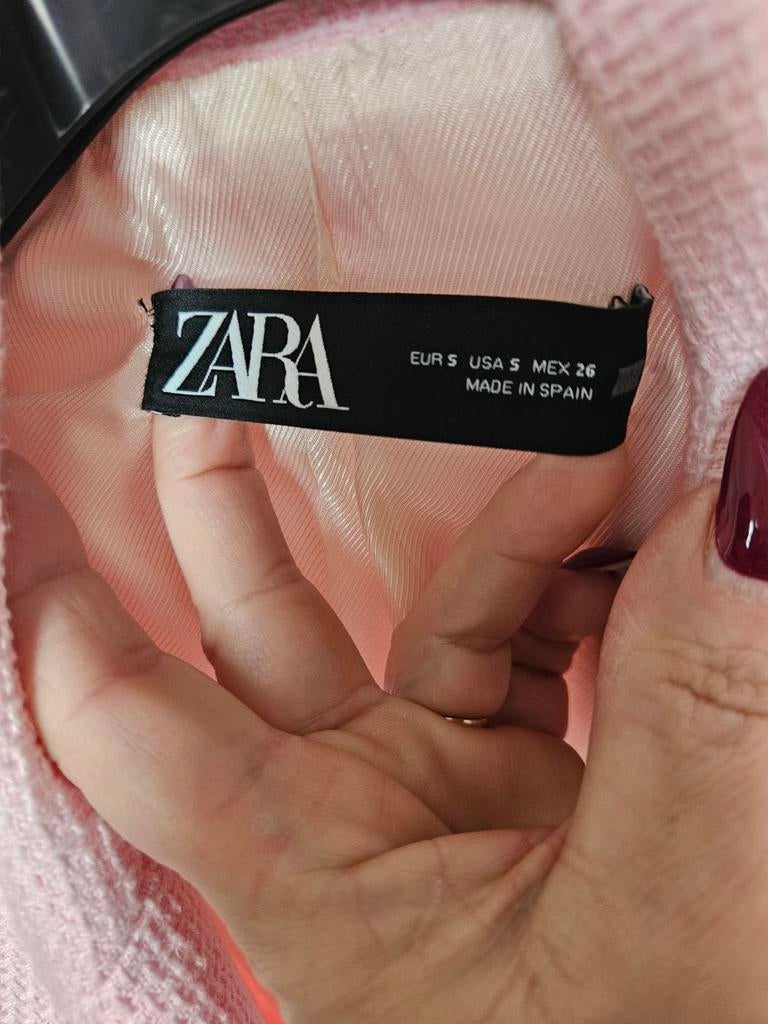 Zara Roze Tweed Blazer Maat S, Ophalen, Zara, Zo goed als nieuw, Jasje