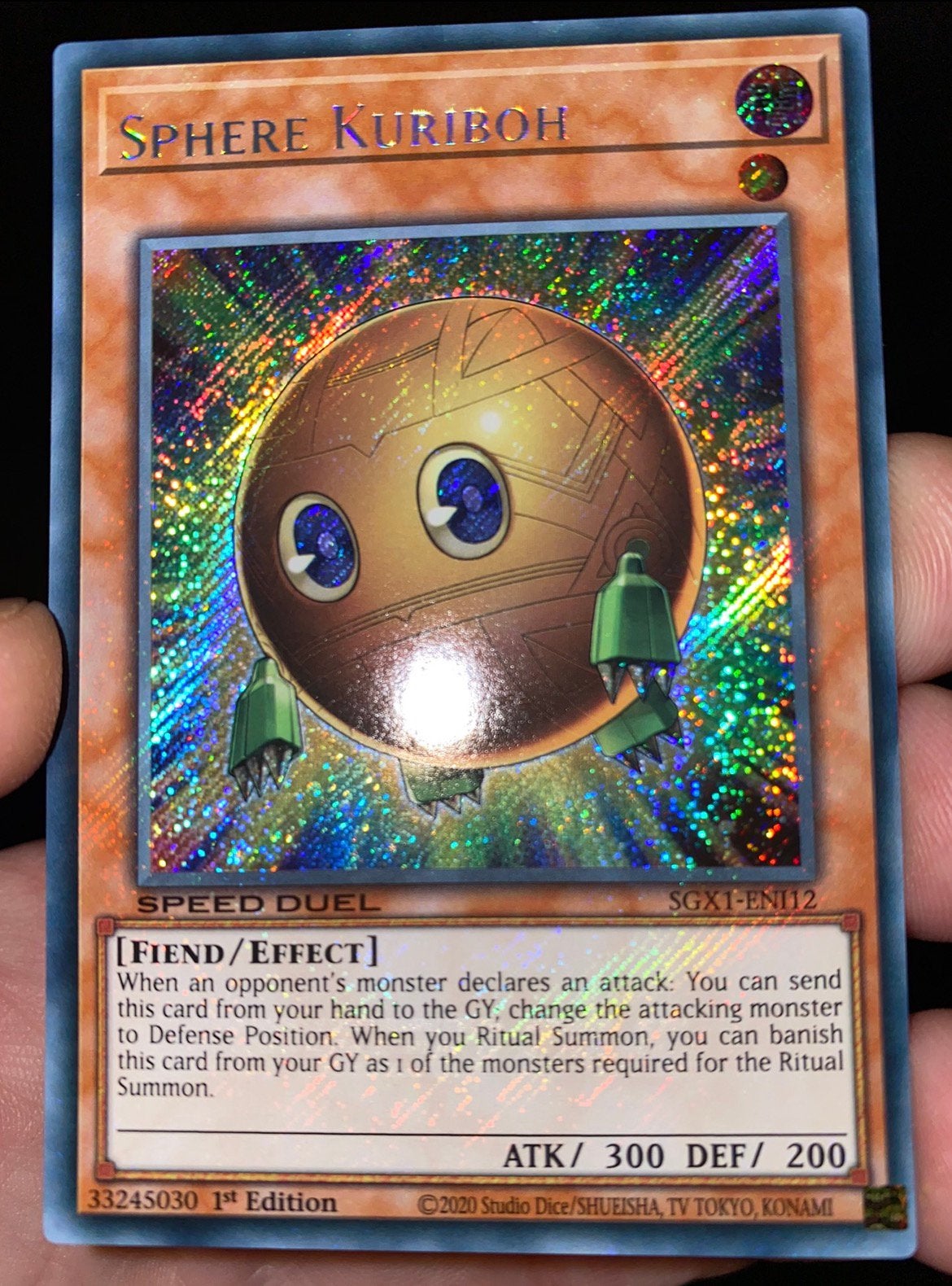Yu-Gi-Oh! Sphere kuriboh SGX1 1st Edition !, Ophalen of Verzenden, Zo goed als nieuw, Losse kaart, Foil