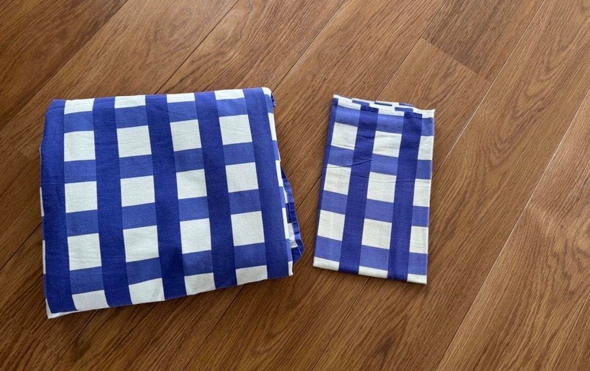 Eenpersoons dekbedovertrek 'BOY' met blauw ruitpatroon, Overige merken, Blauw, Ophalen of Verzenden, Zo goed als nieuw