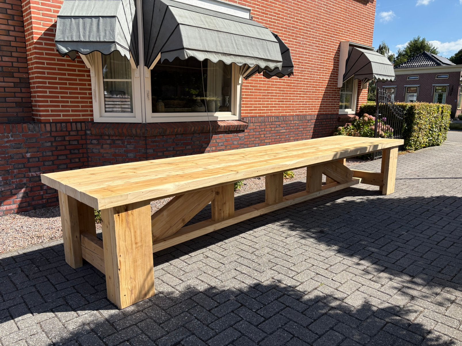 Prachtige zeer zware boeren stamtafel 4,7 meter, Ophalen of Verzenden, Zo goed als nieuw, Rechthoekig, Hout