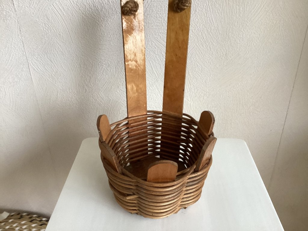 Rieten plantenhanger met hout voor aan de wand, Ophalen of Verzenden