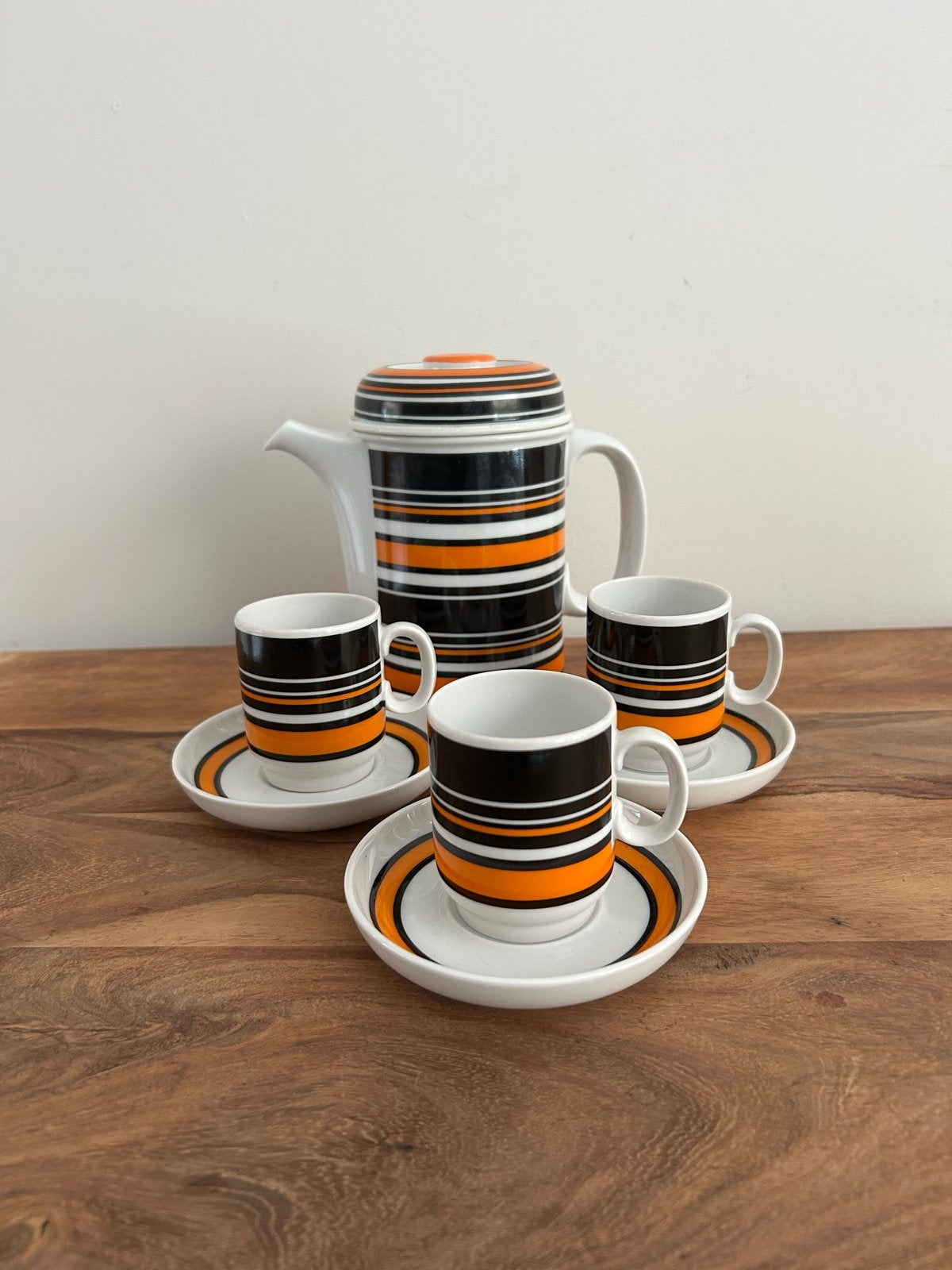 Vintage Thomas Germany koffieservies - Oranje/Zwart gestreep, Overige merken, Vintage, Ophalen of Verzenden, Zo goed als nieuw