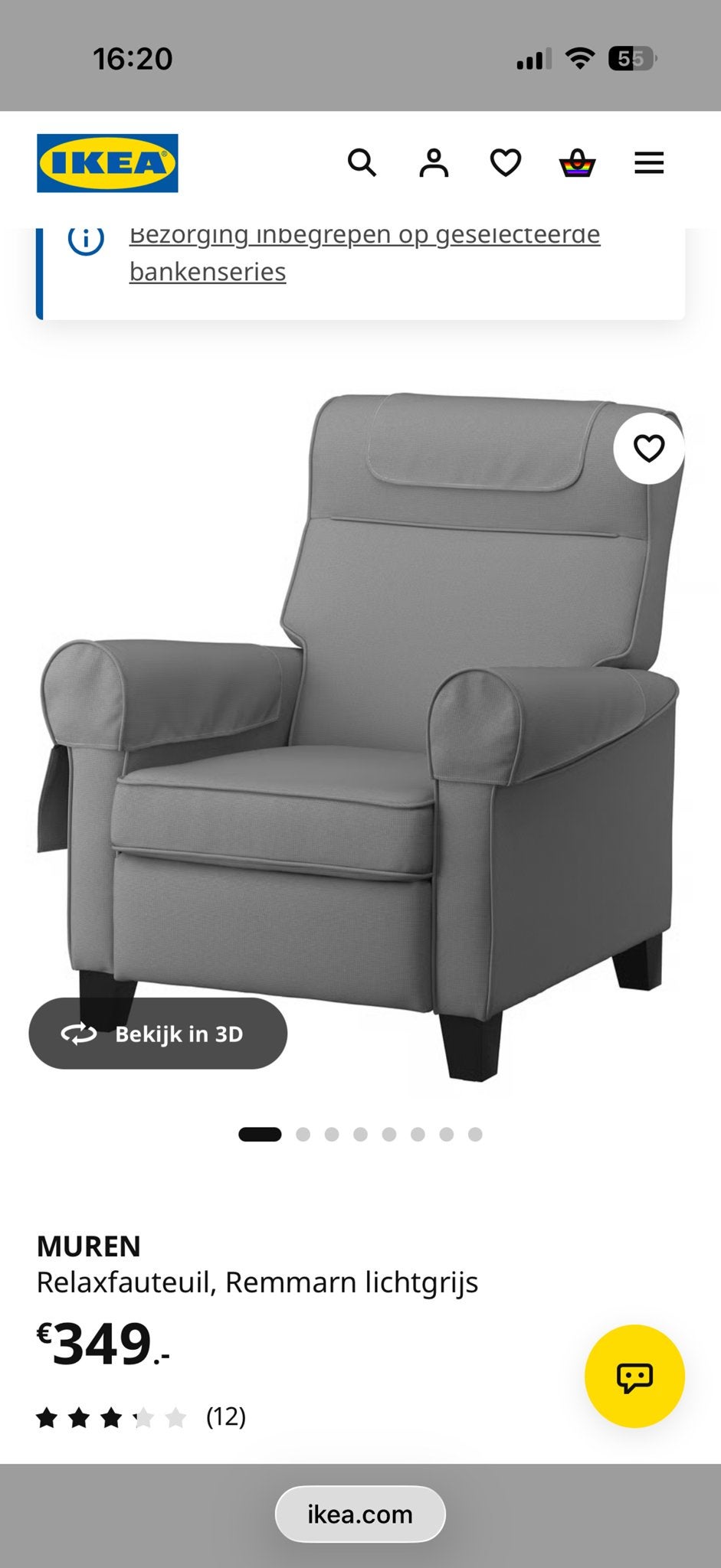 MUREN Relaxfauteuil, Remmarn lichtgrijs ZGAN, Huis en Inrichting, Ophalen, Zo goed als nieuw, Stof, 75 tot 100 cm