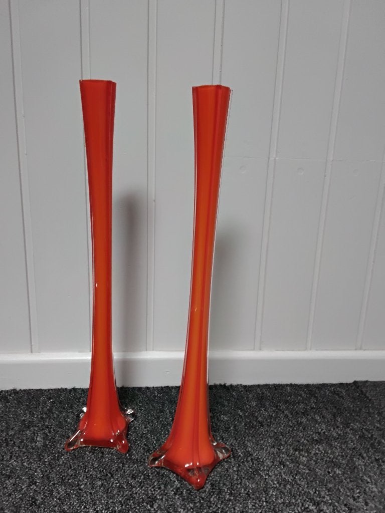 Oranje vaasjes 2 stuks 40 cm hoog, Nieuw, Oranje, Ophalen of Verzenden, Glas