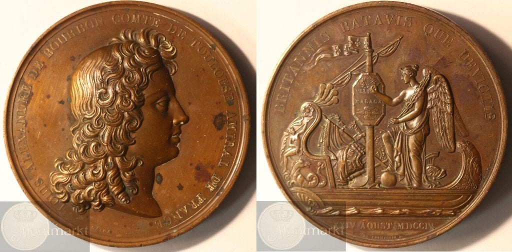 Frankrijk - Historiepenning 1818 'Zeeslag bij Malaga', Ophalen of Verzenden, Brons, Buitenland