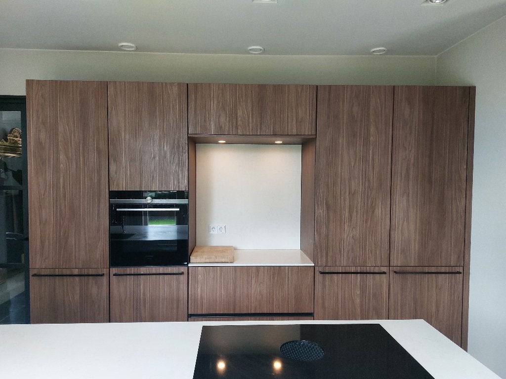 SieMatic keuken in noot uitgevoerd (geïnstalleerd in 2021), Ophalen, Zo goed als nieuw, Bruin, Enkelwandige keuken