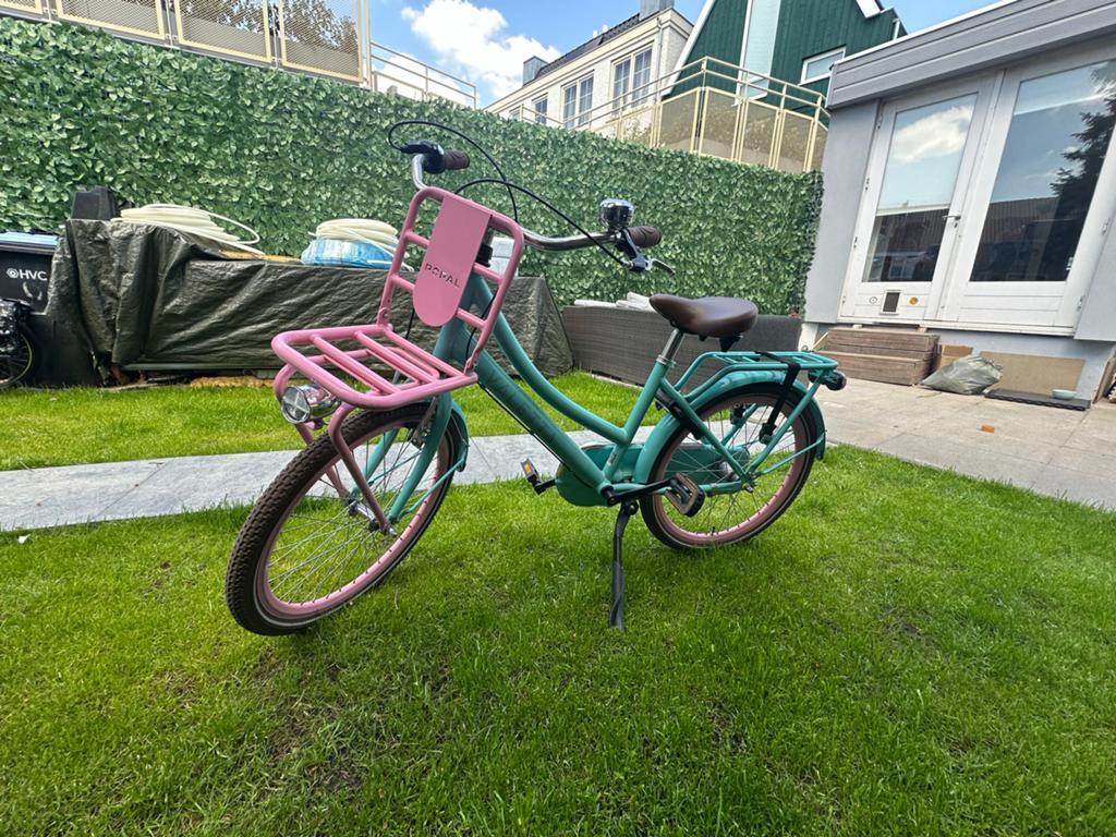 Popal 22 inch meisjesfiets - Turquoise met roze accenten, Terugtraprem, 22 inch, Gebruikt, Ophalen of Verzenden