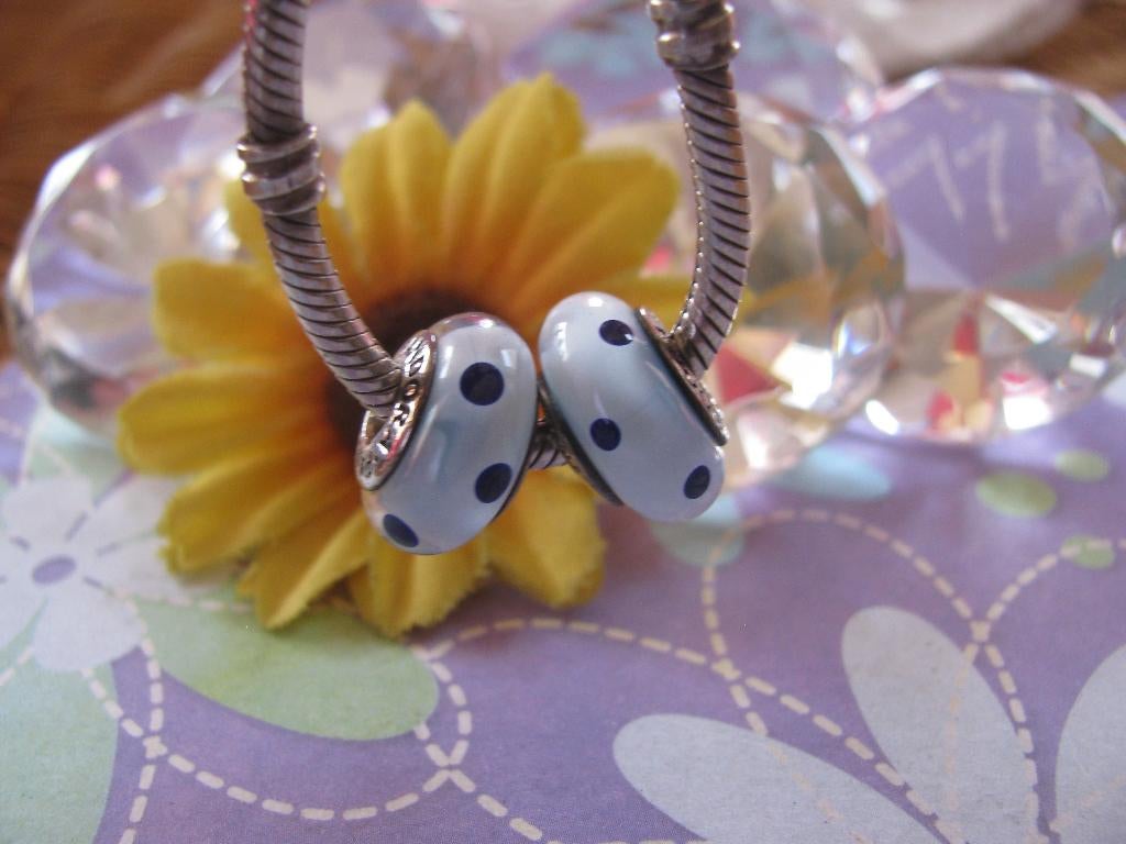 2 x Pandora bedel P917 = MURANO polka dots BLAUW in 1 koop =, Glas of Kristal, Pandora, Ophalen of Verzenden, Zo goed als nieuw
