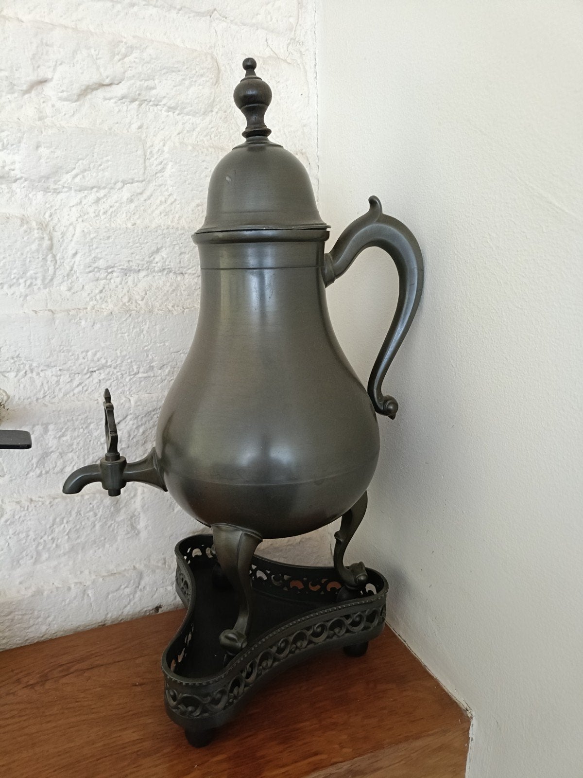 Antieke tinnen koffie- of theeketel met kraan, Ophalen of Verzenden