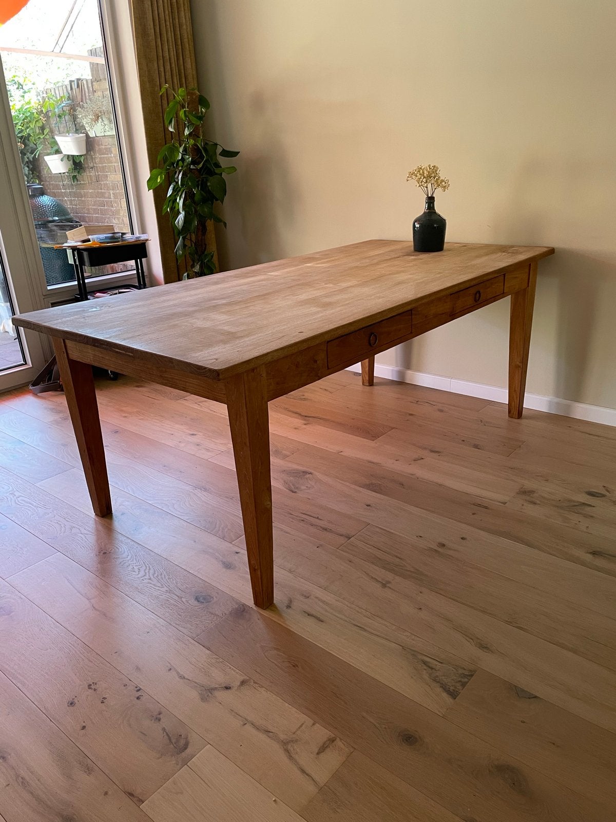 Mooie teakhouten eettafel 200x100 cm, 6-8 persoons, Huis en Inrichting, Tafels | Eettafels, Ophalen, Gebruikt, Teakhout, 50 tot 100 cm