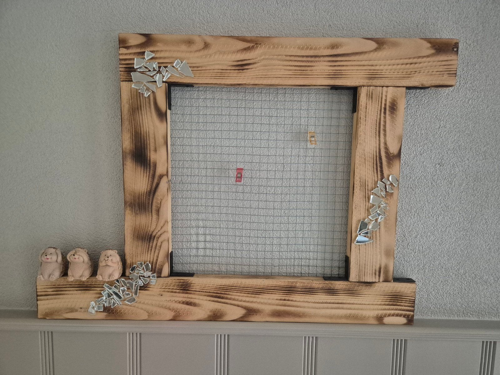 Horen, Zien en Zwijgen Ophangbord met Spiegeltjes, Hout, Gebruikt, Ophalen of Verzenden, Landelijk
