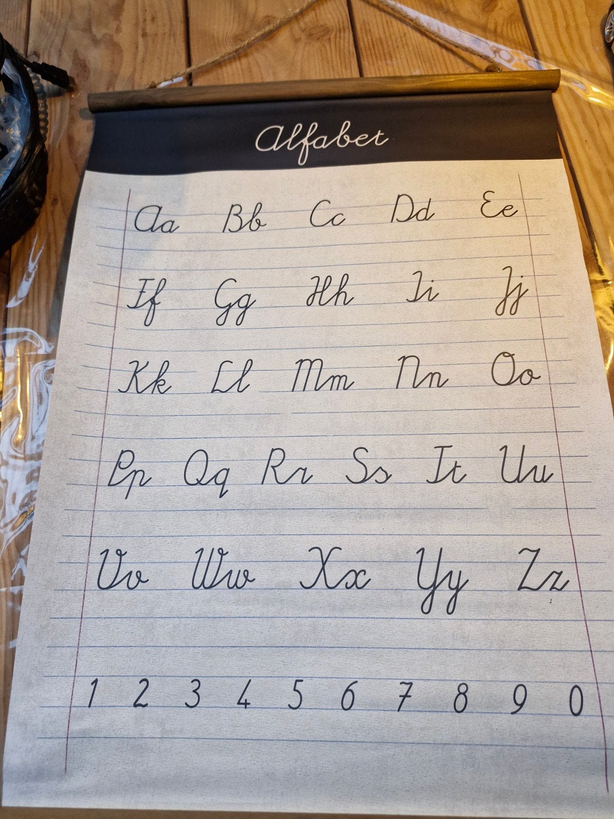 Vintage Alfabet Schoolplaat - Cursief Schrift en Cijfers, Ophalen of Verzenden
