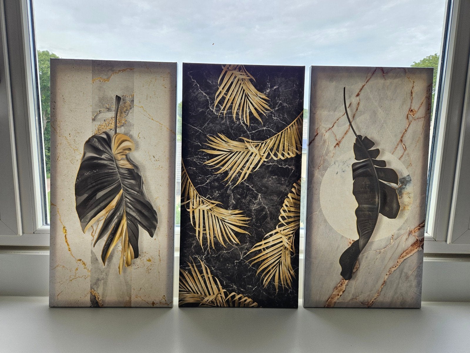 Drieluik Canvas met Bladmotief - Modern en Stijlvol, Ophalen, 75 tot 100 cm, 75 – 100, Print