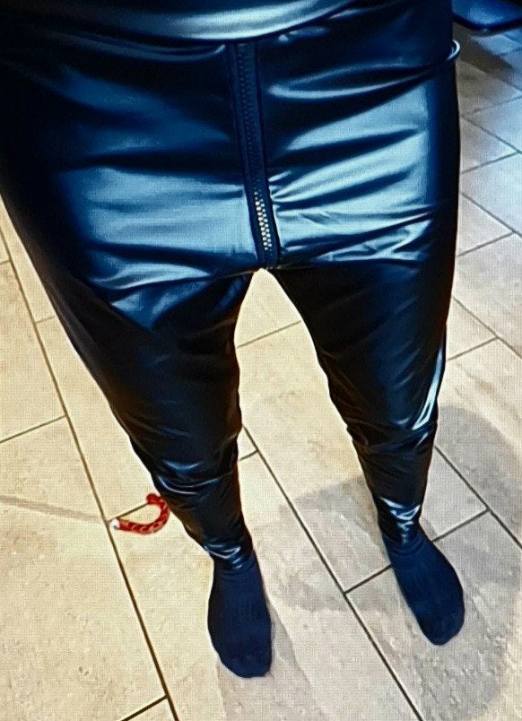 zwarte pu leren dubbele rits broek met pu leren sokken, Verzenden, Nieuw, Maat 56/58 (XL), Zwart