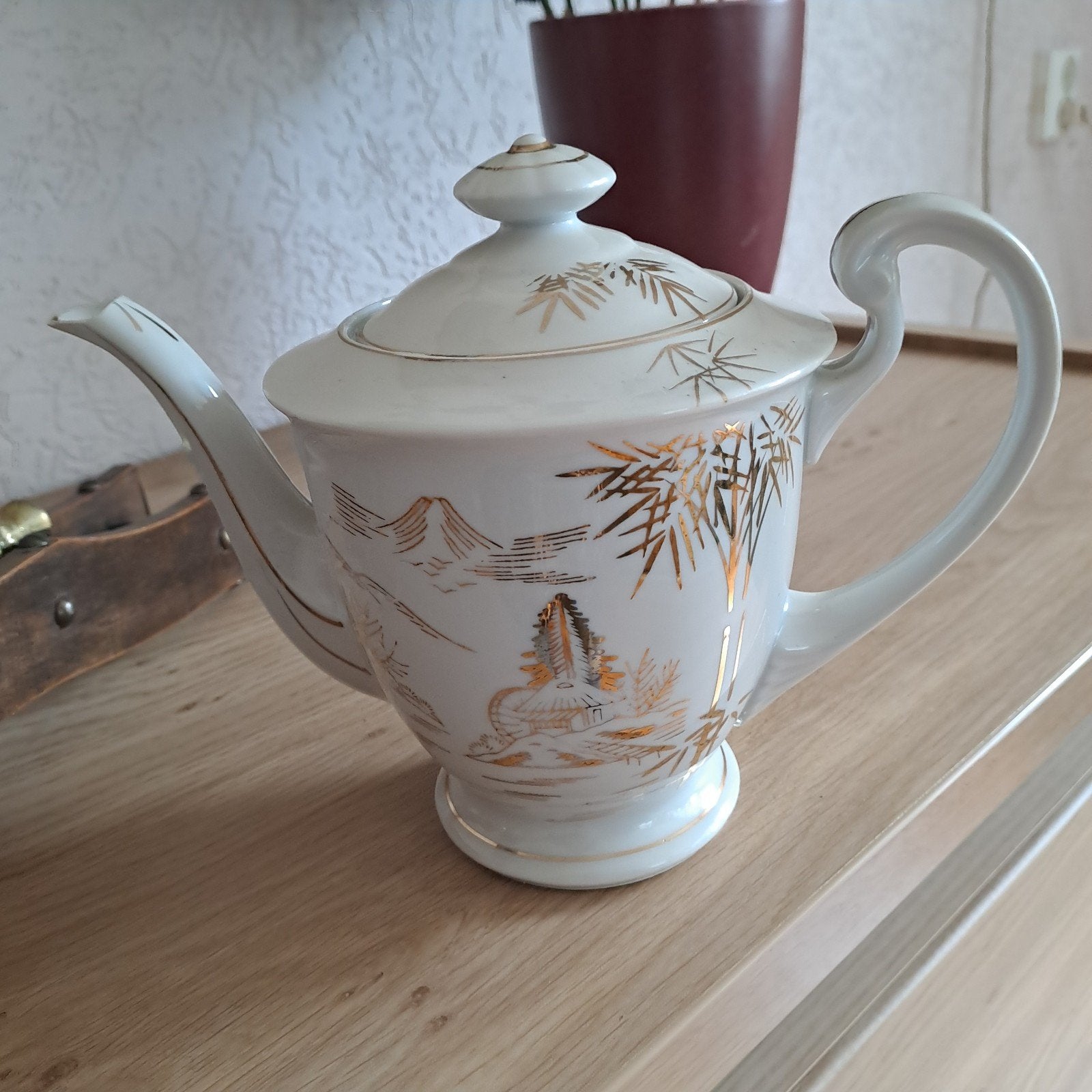 Vintage Chinees theeservies met bamboe decoratie, Ophalen