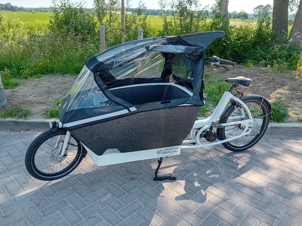 Urban Arrow elektrisch nieuwe battery, Fietsen en Brommers, Fietsen | Bakfietsen, Huif, Zo goed als nieuw, 2 kinderen, Trommelrem