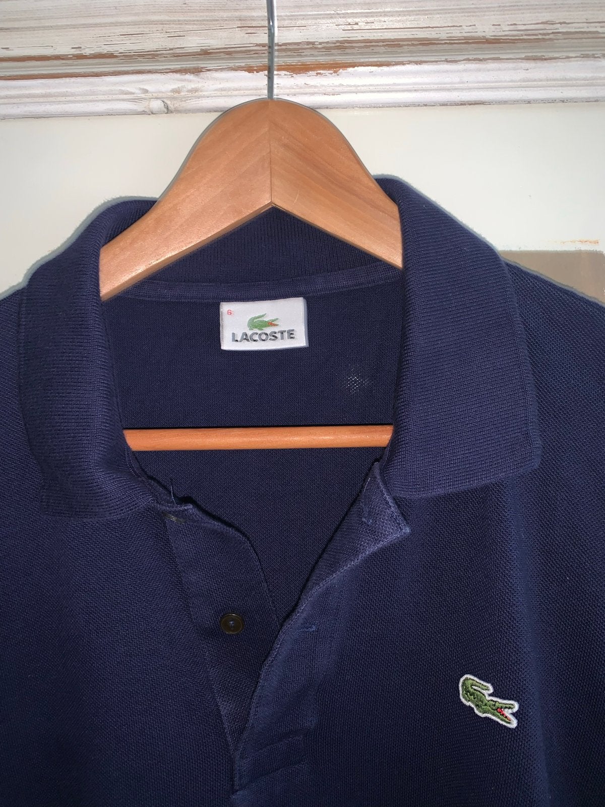 Lacoste polo lange mouwen donkerblauw maat L, Ophalen of Verzenden, Zo goed als nieuw, Blauw