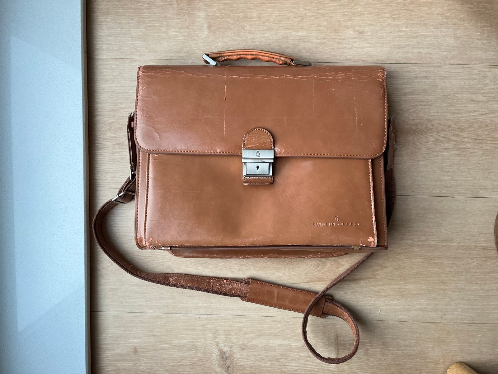 Castelijn & Beerens Leren Aktetas/Laptoptas Cognac 13.3 inch, 40 tot 60 cm, Gebruikt, Bruin, Minder dan 35 cm